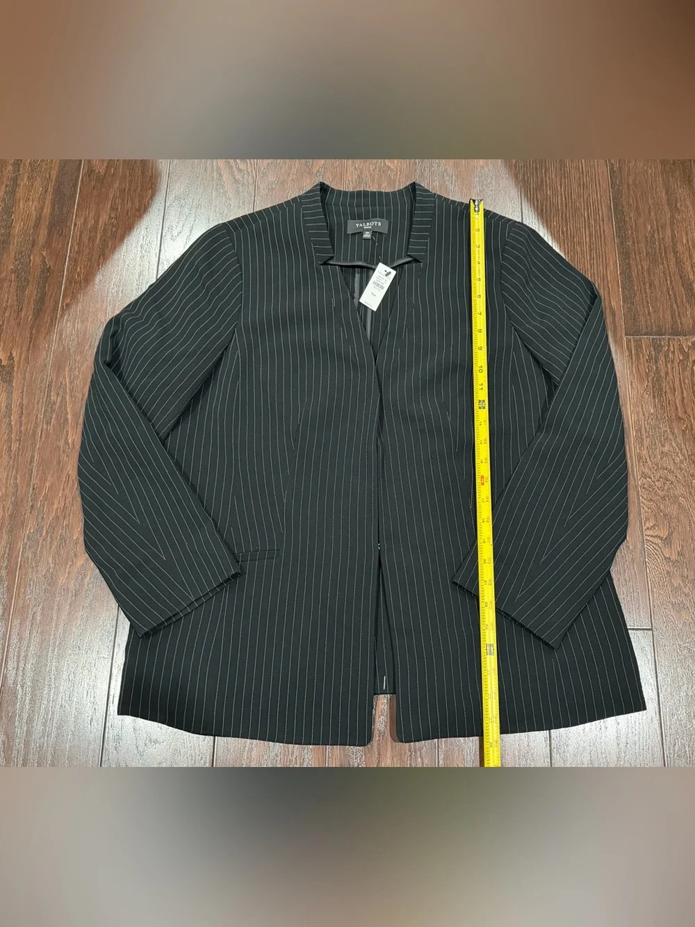 Talbots Easy Travel Blazer Black Pinstripe Collarless Size 16 Petite NWT Career